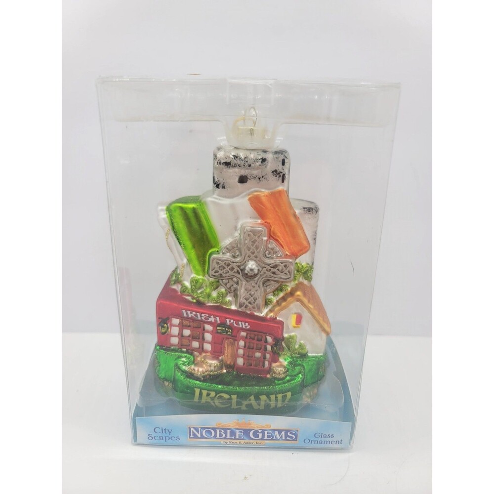 Kurt Adler Christmas Glass Ornament Ireland CityScapes Noble Gems  Erin Go Bragh